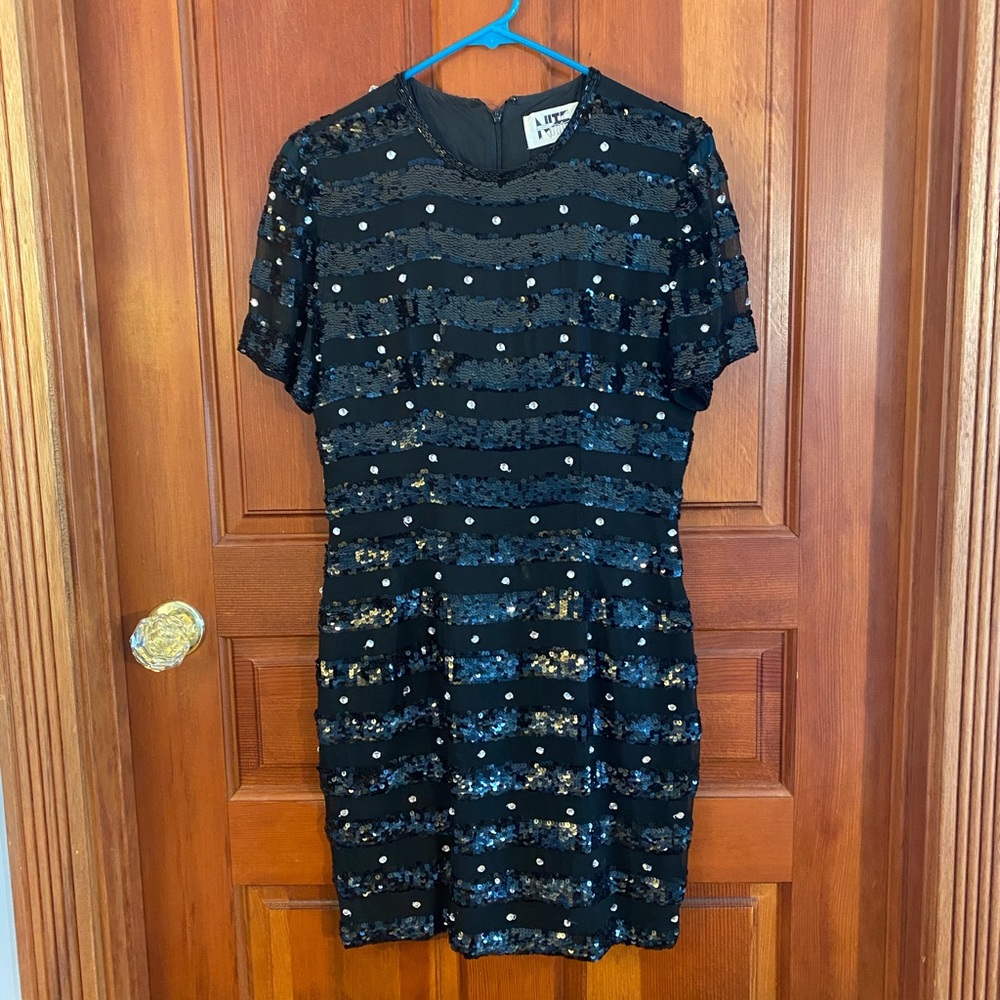 Vintage Sequin Striped Mini Dress